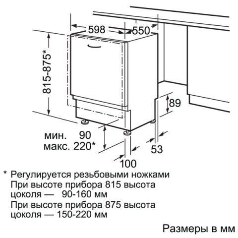 Схема встраивания посудомоечной машины